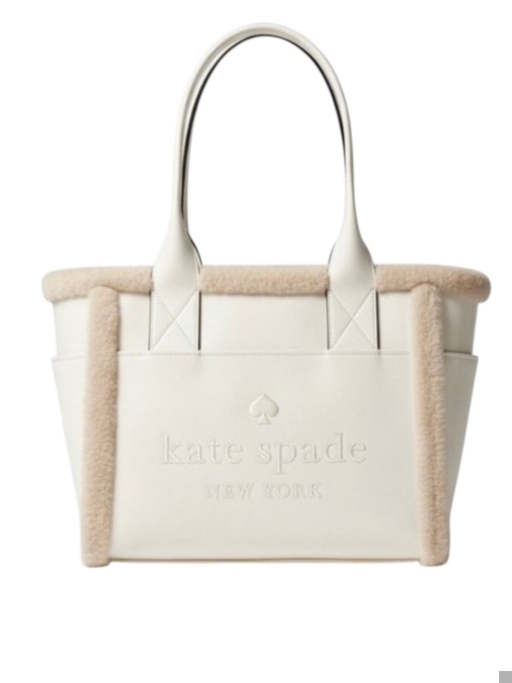 Kate Spade Jett Faux Shearling Tote Meringue Cream Large Tote Bag